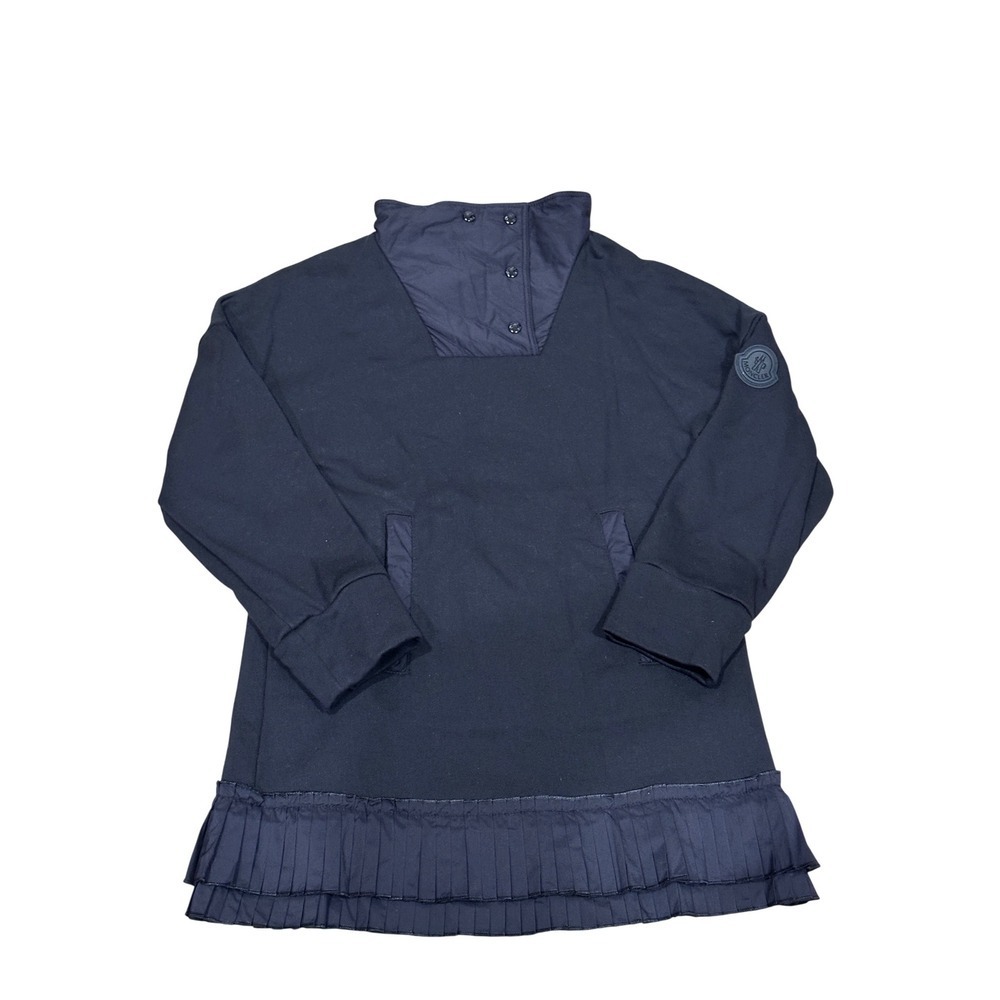 Moncler Girls Navy Blue Mixed Media Pleated Hem Dress 6 Yr 
H19548I00002